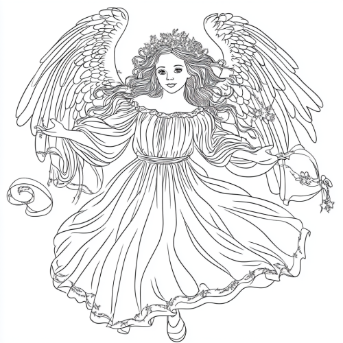 Simple Christmas Angel Coloring Page with Festive Signs