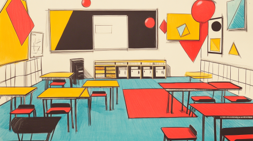 Simple Classroom Drawing with Geometric Shapes and Colors