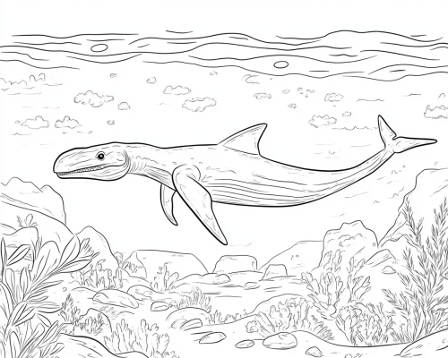 Simple coloring page of an Elasmosaurus dinosaur.