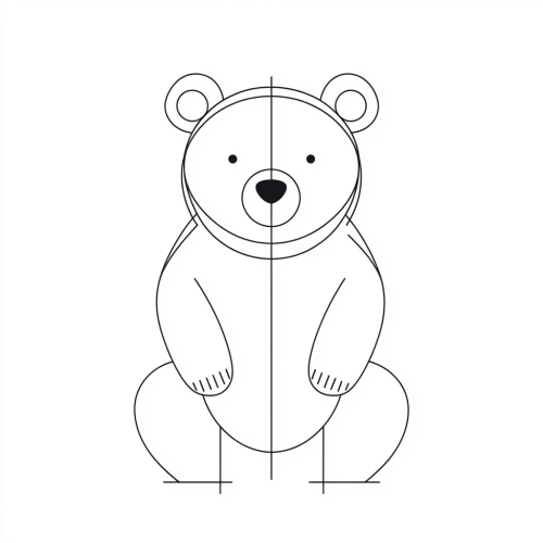 Simple geometric shape bear outlined with small circular ears.