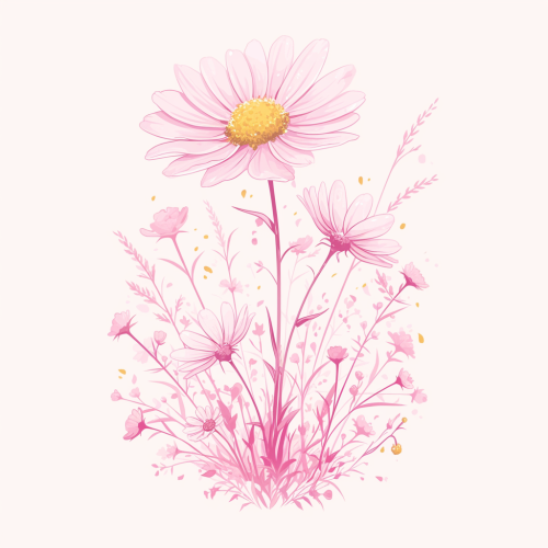 Single chamomile flower logo style in pink vector illustration.