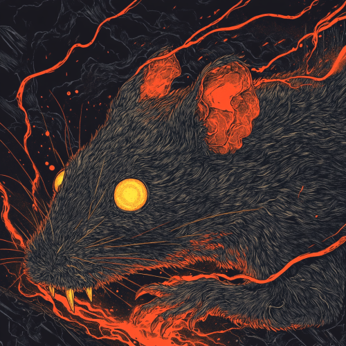 Sinister red-eyed rat dog with yellow fangs. Illustration