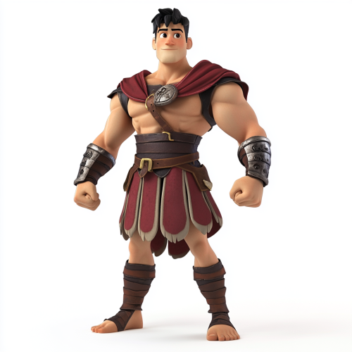 Skilled fighter in gladiator clothing, arms extended, facing forward.