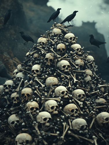 Skulls and Bones Tower with Crows