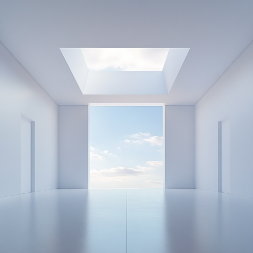 Sky view in white space with minimal decor