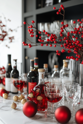 Sleek modern Christmas-themed bar with minimalist decorations