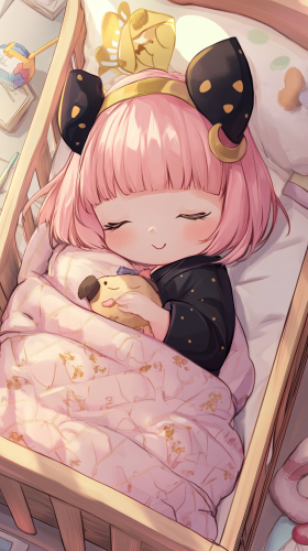 Sleeping Baby Anya in chibi style with Chimera doll. Sleeping Baby Anya in chibi style with Chimera doll.