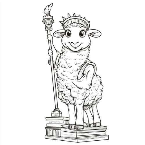 Small sheep with 4 legs smiles at liberty statue.