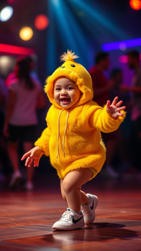 Smiling Baby Duck Dances at Disco in Nike's.