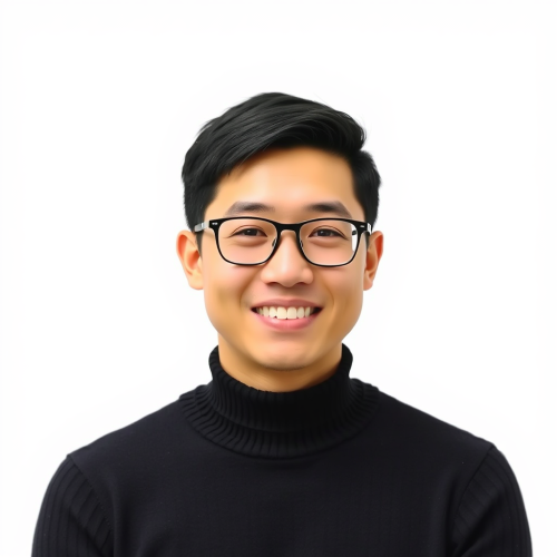 Smiling East Asian Man in Dark Sweater and Glasses