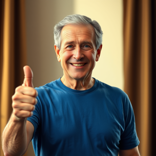 Smiling George W. Bush Giving Thumbs Up in Blue