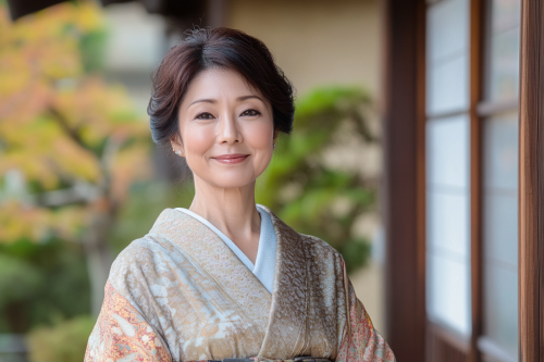 Smiling Japanese Landlady in Traditional Kimono