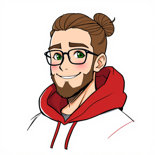 Smiling Man with Bun and Glasses in Anime Style