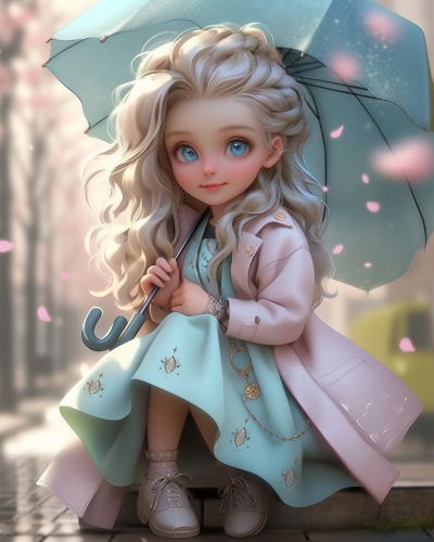 Smiling little girl in blue fashion show