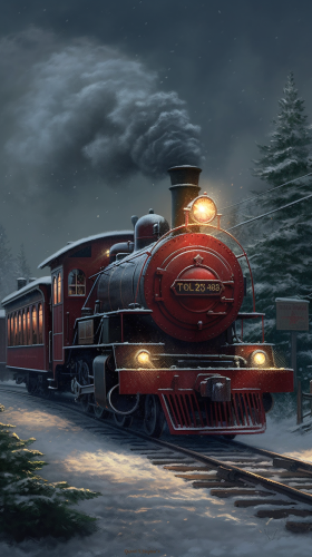 Snowy Christmas Train in Festive Winter Scene