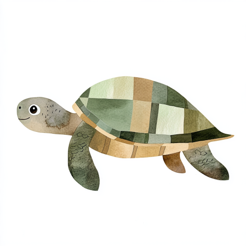 Soft green and brown turtle painting on white
