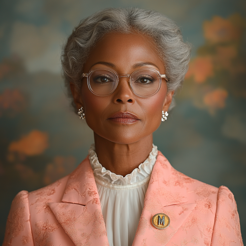 Sophisticated Woman in Pink Suit Jacket and Glasses