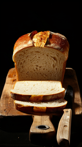 Sourdough bread loaf with slice standing up