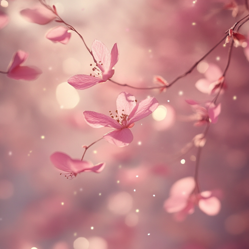 Sparkling Pink Flower Petals Dancing in Air