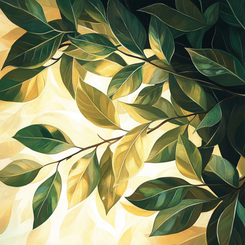 Sparkling green leaves shining in golden light