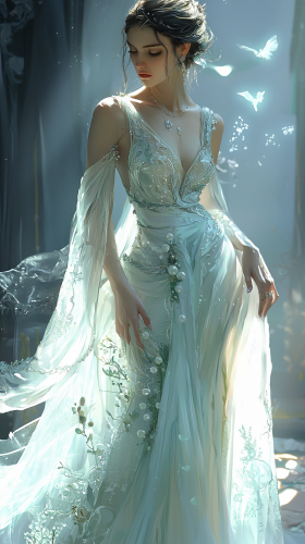 Sparkling white gown with delicate embroidery