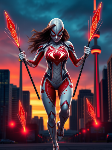Spider-Woman of Canada with web spears.