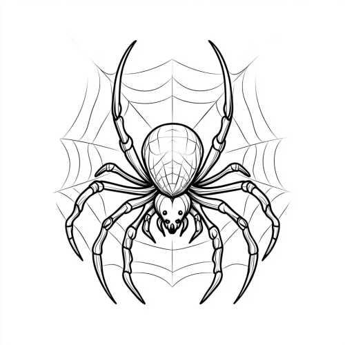 Spider white widow web tattoo design, black and white, simple flat style