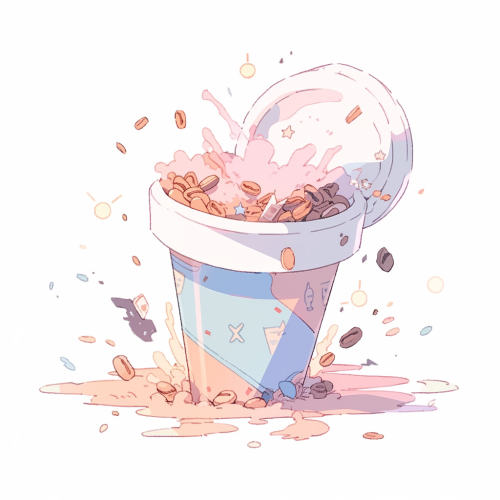 Spilled giant coffee cup in pastel style illustration.