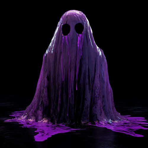 Spooky Ghost with Purple Drips on Black Background