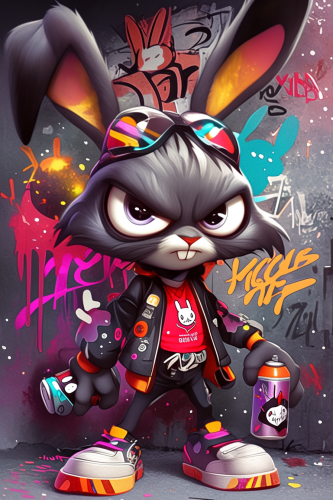 Spray-Paint Rebel Rabbit: Urban Graffiti Mischief