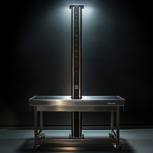Stainless Steel Lab Table with Tall Black Box, Product Photography 