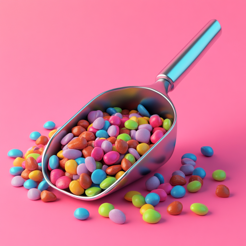 Stainless Steel Scoop Scooping Many Candies Illustration