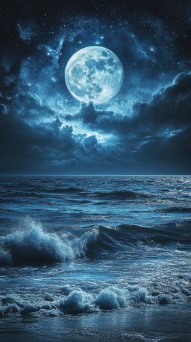 Standing on beach, watching sea under moonlit sky. Standing on beach, watching sea under moonlit sky.