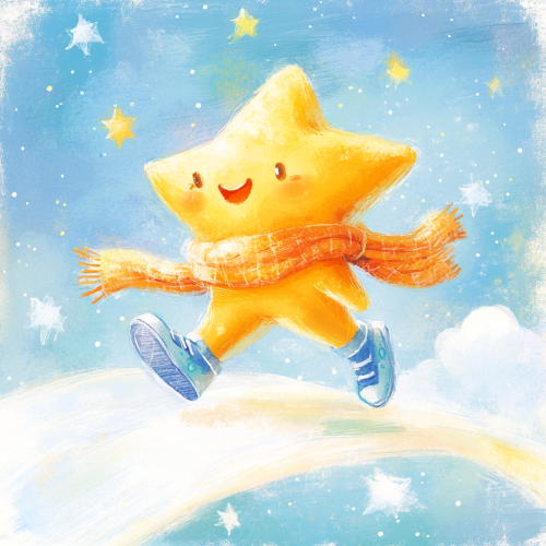 Star in scarf and sports shoes slides on moonbeam.