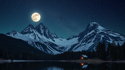 Starry Night Over Snowy Mountain Range
