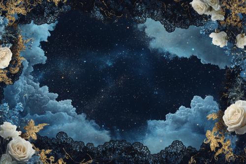 Starry night framed with lace and roses