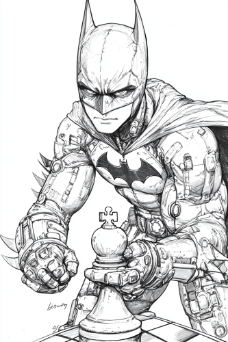 Steampunk Batman boy merging into white knight chess piece.