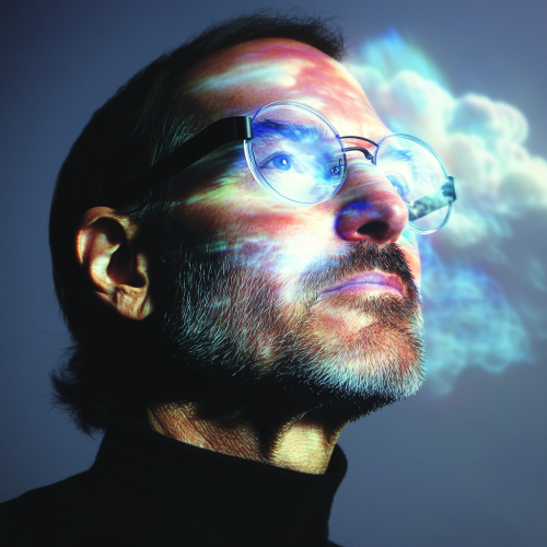Steve Jobs wears augmented reality glasses, views anime hologram