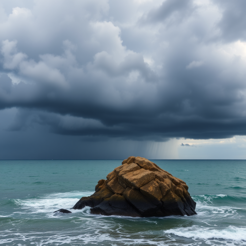 Stormy Sky Over Ocean with Rock Wallpaper