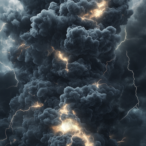 Stormy skies with lightning bolts shooting in all directions