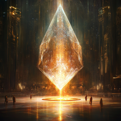 Striking scene with central figure, bold colors, grand mood.