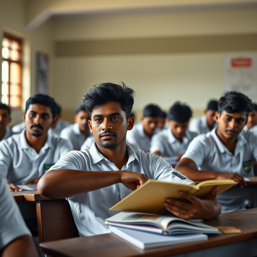Students Studying in Sri Lankan Classroom with Cinematic Lighting
