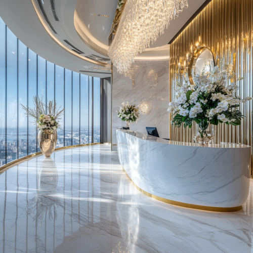 Stunning 8k Hotel Lobby with Crystal Chandeliers