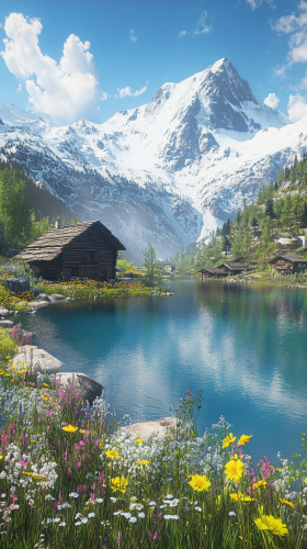 Stunning Swiss Alps landscape with crystal lakes, mountains