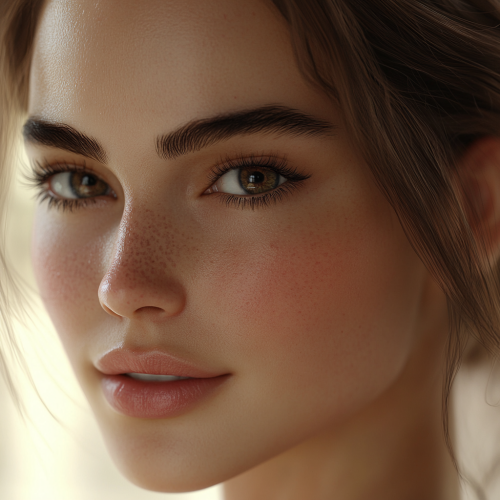 Stylish woman with warm smile and detailed skin