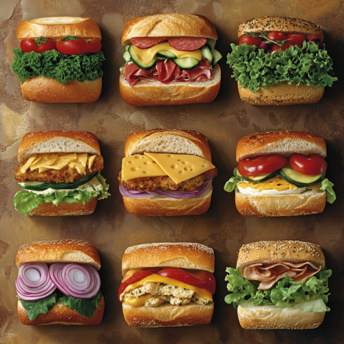 Subway wall art: Bread, vegetables, cheese, early 2000s.