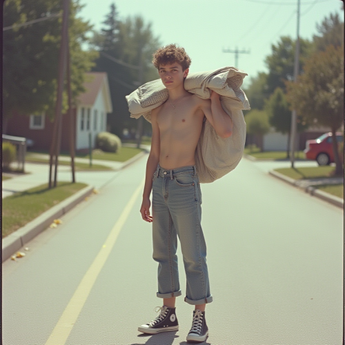 Summer Newspaper Delivery Boy in 1980s Suburb