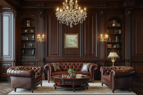Sumptuous apartment with dark wood and leather furnishings