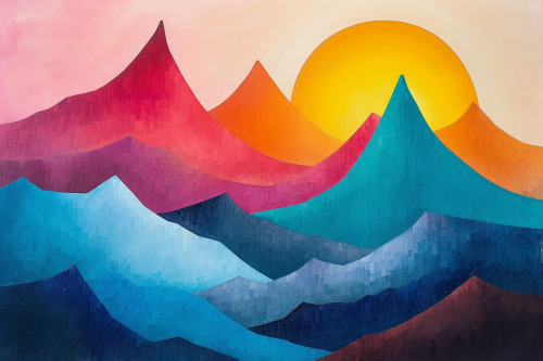 Sunrise over Wutong Mountain in oil: colorful, textured, dynamic.