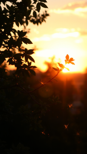 Sunset and Sparkling Light Through Tree Leaves